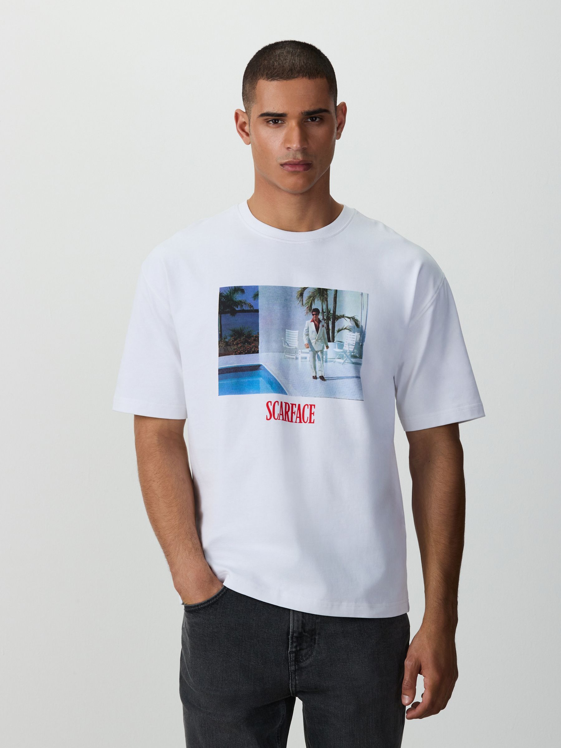 Buy White Scarface Relaxed Fit Graphic Print Film T-Shirt from