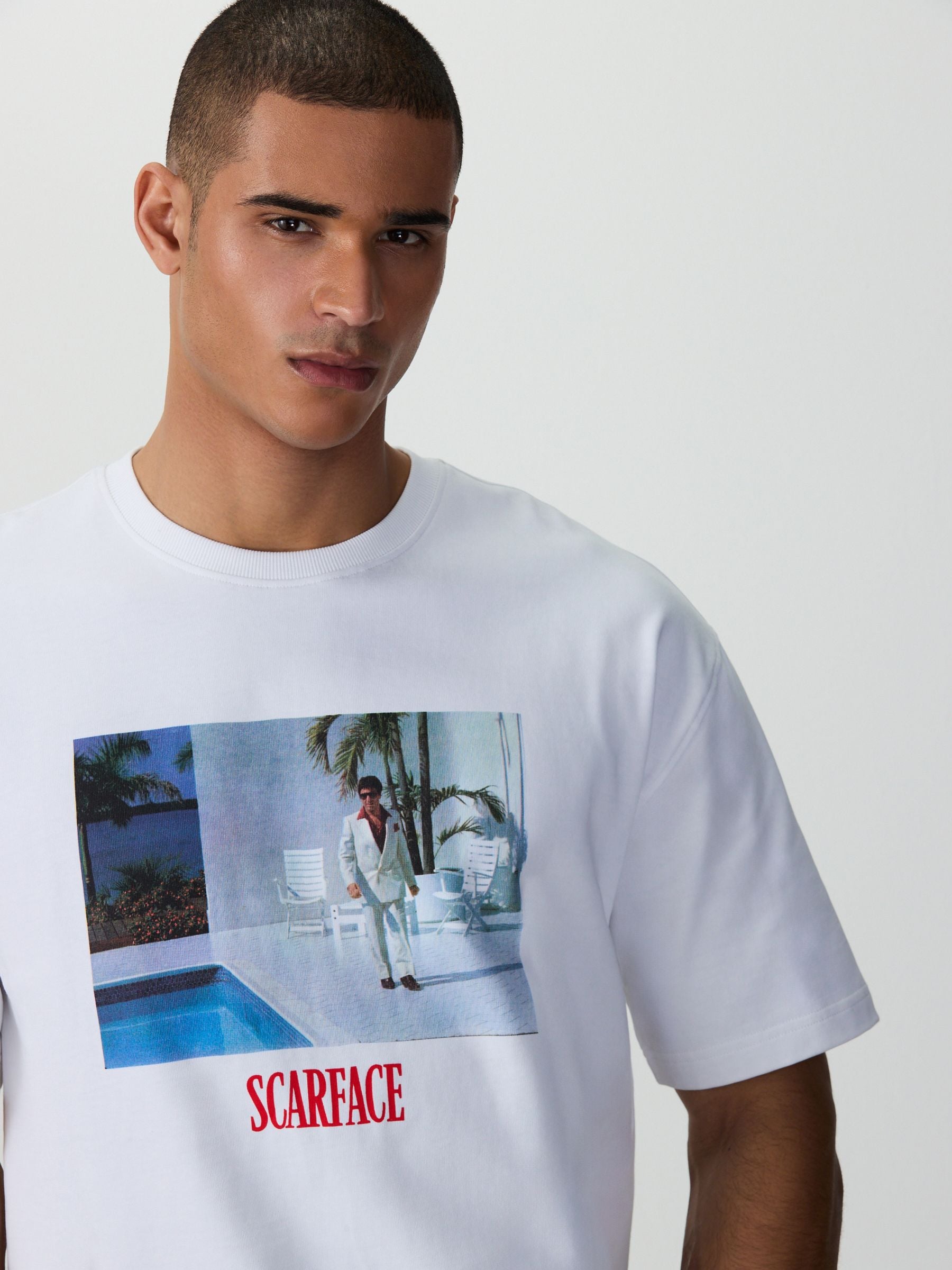 Buy White Scarface Relaxed Fit Graphic Print Film T-Shirt from