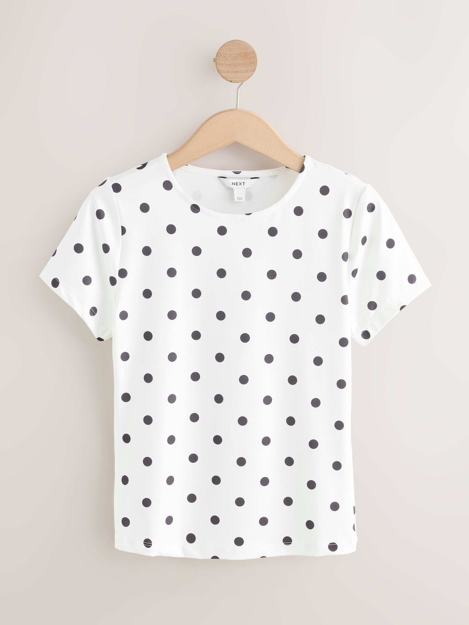 Buy Black/Ecru Polka Dot Soft Touch Slinky Crew Neck Short Sleeve