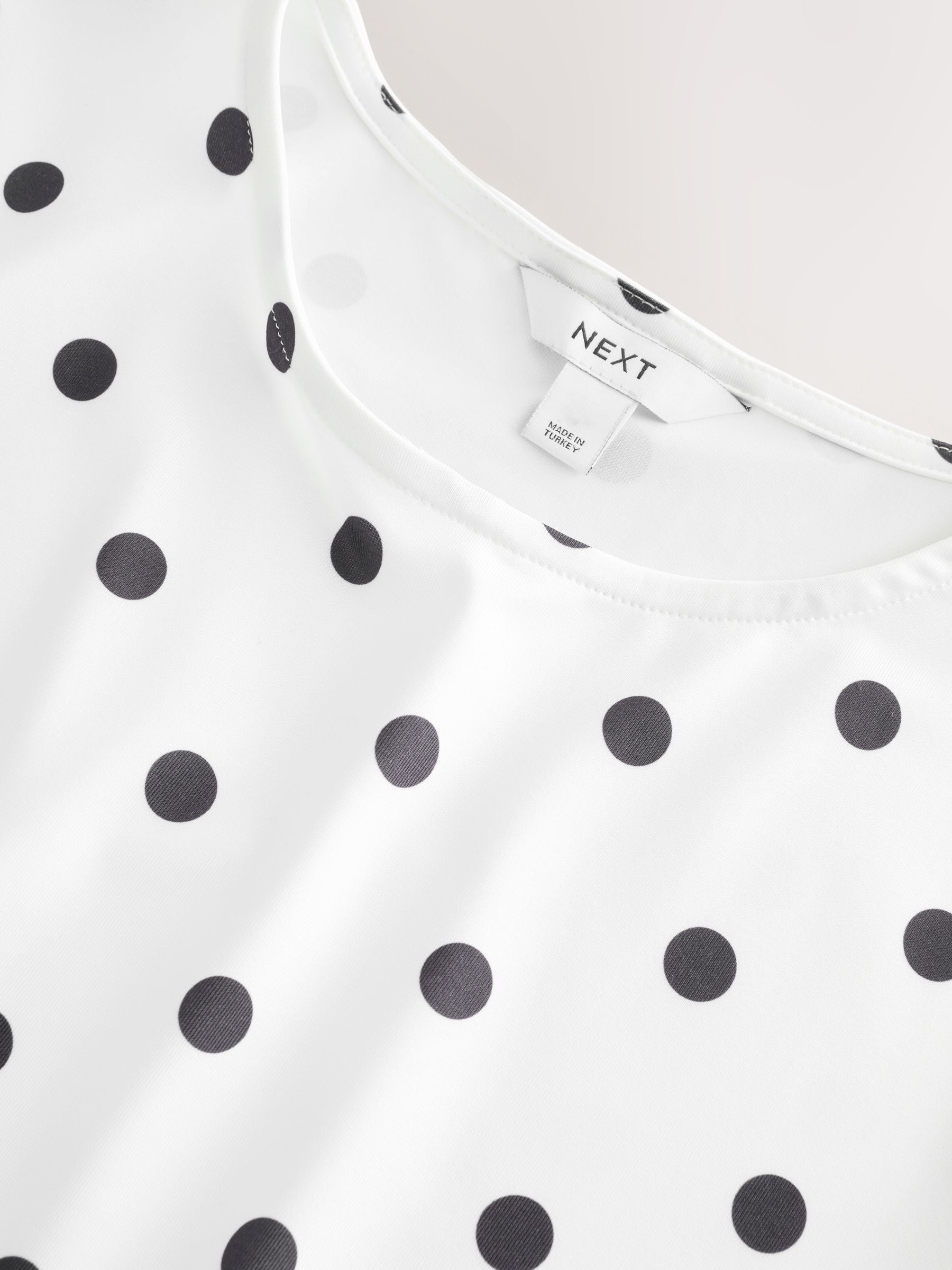 Buy Black/Ecru Polka Dot Soft Touch Slinky Crew Neck Short Sleeve