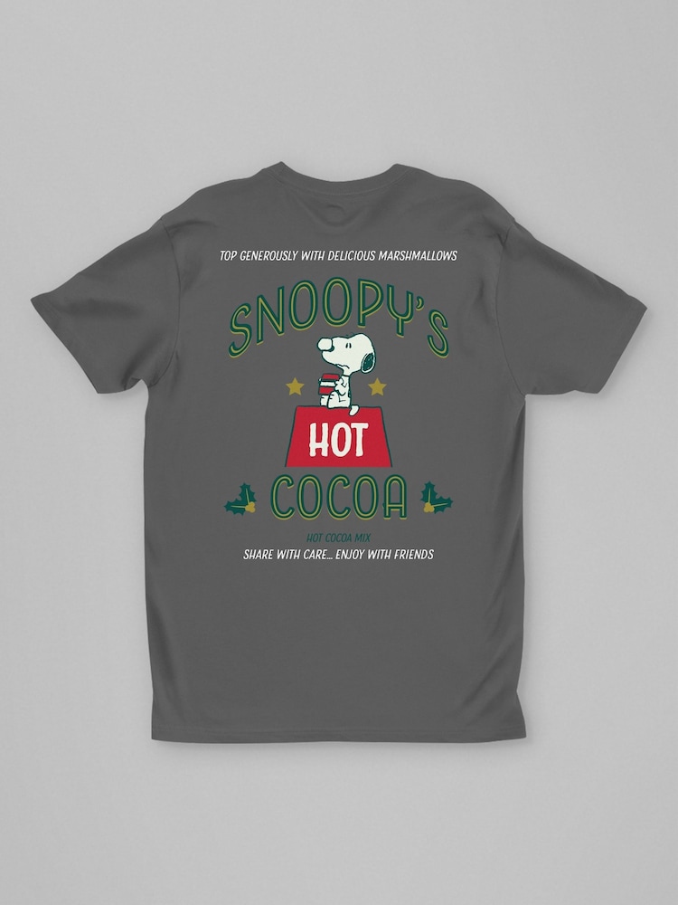 All + Every Grey Peanuts Christmas Snoopy's Hot Cocoa Back Print T-Shirt - Image 4 of 4