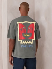 Charcoal Grey Pink Floyd Relaxed Fit Band Graphic Print T-Shirt - Image 1 of 8