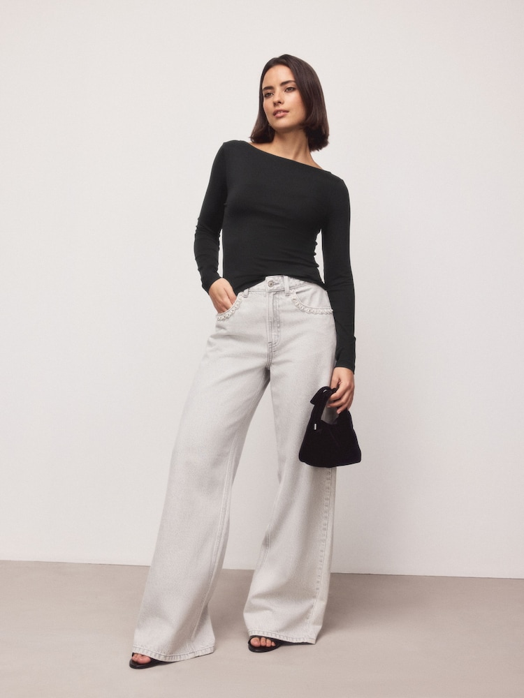 Black Soft Touch Slinky Backless Long Sleeve Top - Image 2 of 9 Black Soft Touch Slinky Backless Long Sleeve Top - Image 2 of 9