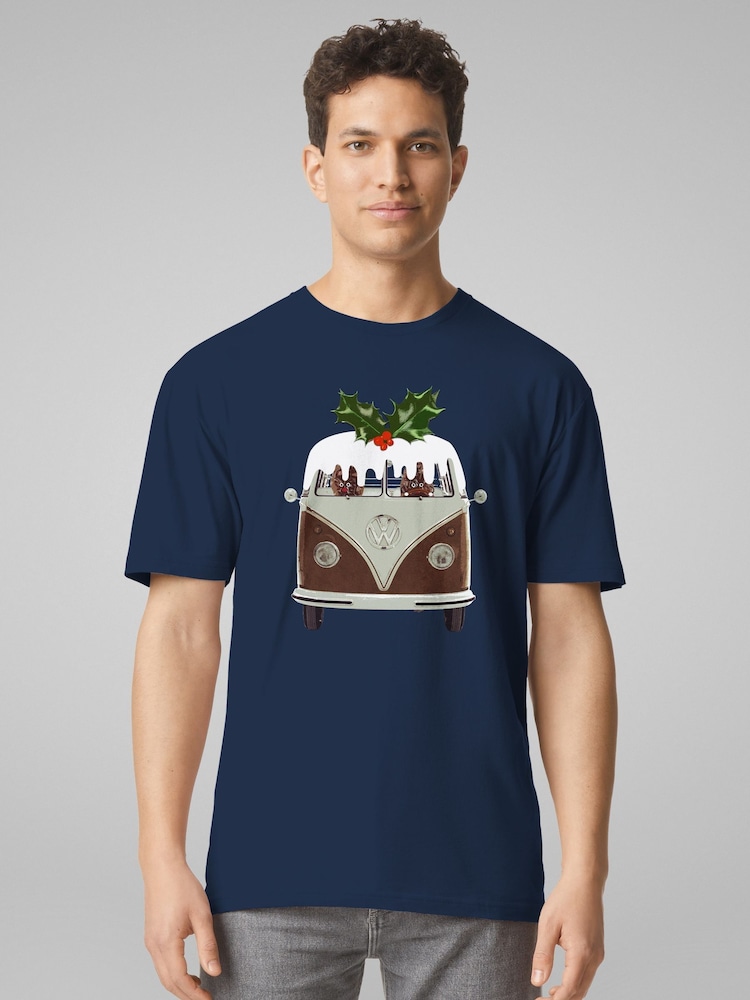 All + Every Blue Volkswagen Christmas Christmas Pudding Camper Van T-Shirt - Image 2 of 4 All + Every Blue Volkswagen Christmas Christmas Pudding Camper Van T-Shirt - Image 2 of 4