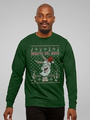 All + Every Green Looney Tunes Christmas Bugs Bunny What's Up Doc Sweatshirt - Image 2 of 4