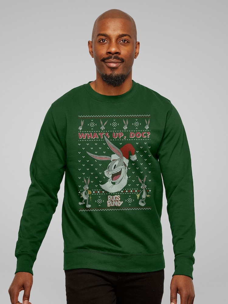 All + Every Green Looney Tunes Christmas Bugs Bunny What's Up Doc Sweatshirt - Image 2 of 4 All + Every Green Looney Tunes Christmas Bugs Bunny What's Up Doc Sweatshirt - Image 2 of 4