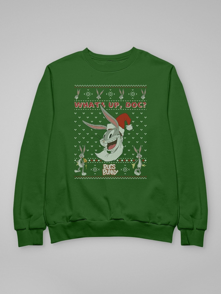 All + Every Green Looney Tunes Christmas Bugs Bunny What's Up Doc Sweatshirt - Image 4 of 4 All + Every Green Looney Tunes Christmas Bugs Bunny What's Up Doc Sweatshirt - Image 4 of 4