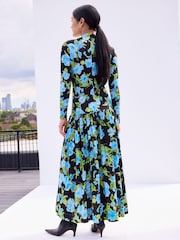 Ro&Zo Blue Petite Floral Dropped Waist Jersey Dress - Image 2 of 3