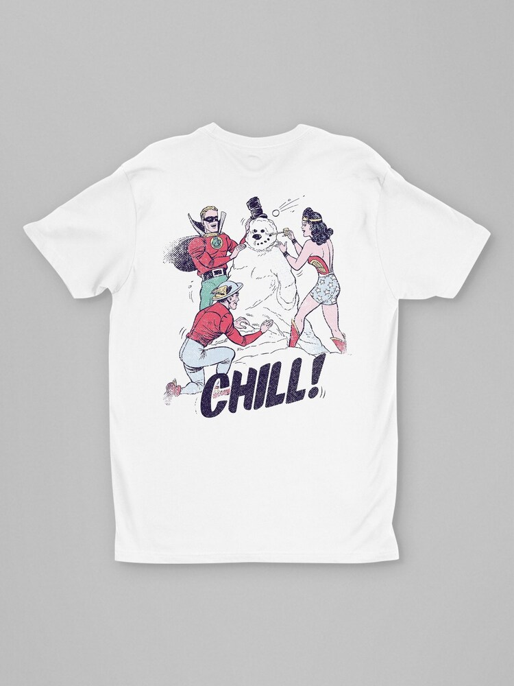 All + Every White Justice League Christmas Building A Snowman Back Print T-Shirt - Image 4 of 4 All + Every White Justice League Christmas Building A Snowman Back Print T-Shirt - Image 4 of 4