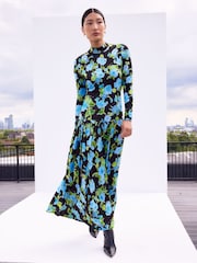 Ro&Zo Blue Floral Dropped Waist Jersey Dress - Image 1 of 3