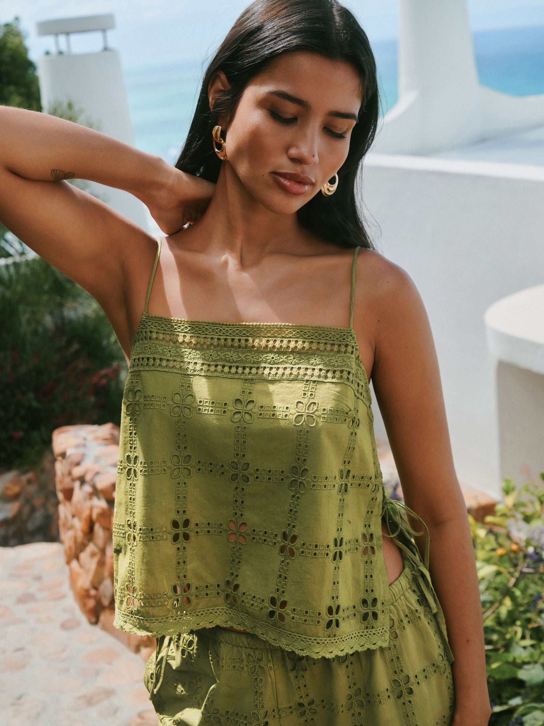 Buy Green Broderie Square Cami Top from the Next UK online shop