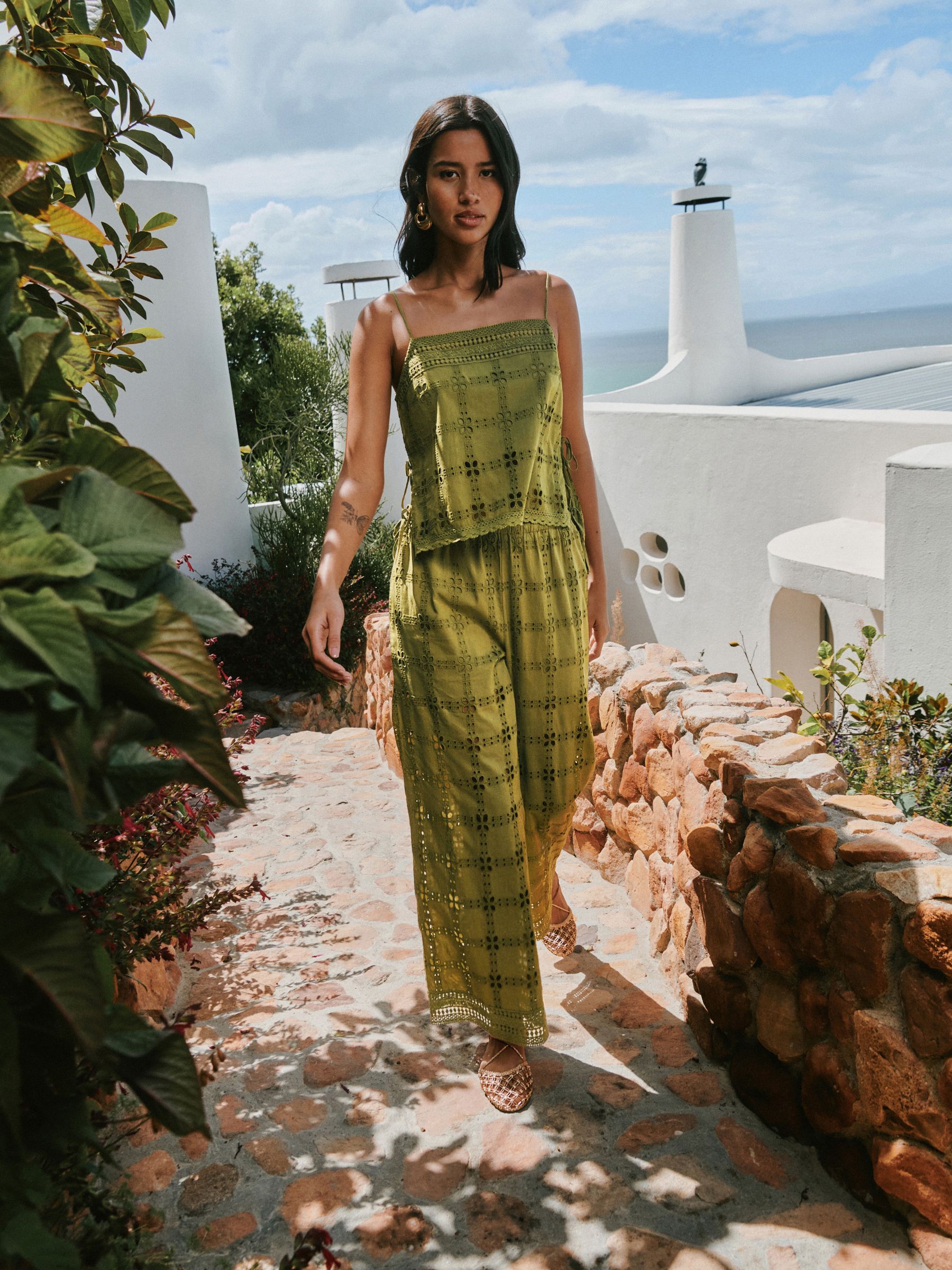 Buy Green Broderie Square Cami Top from the Next UK online shop