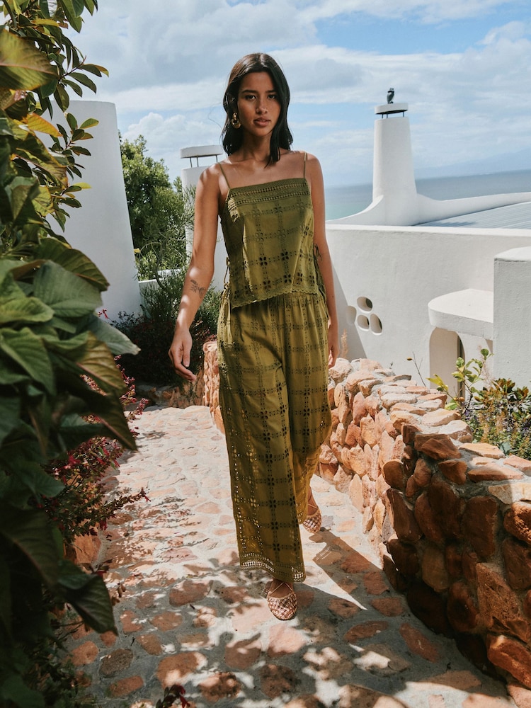 Green Broderie Square Cami Top - Image 2 of 8