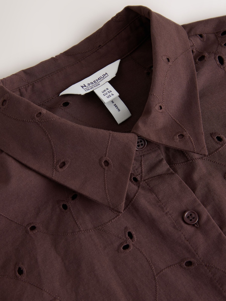 Chocolate Brown Broderie 3/4 Sleeve Shirt - Image 2 of 3