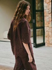 Chocolate Brown Broderie 3/4 Sleeve Shirt - Image 5 of 9