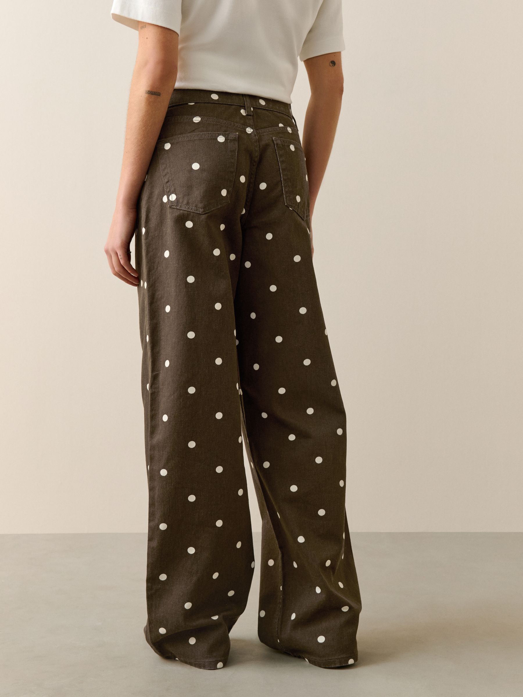 Buy Chocolate Brown Polka Dot Wide Leg Denim Jeans from Next