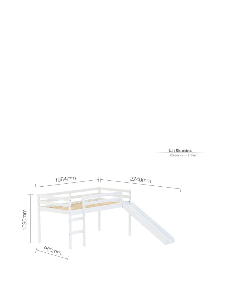 Birlea White Frankie Midi Sleeper Bed With Slide - Image 7 of 7