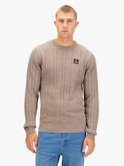 Luke 1977 Mitcham Cable Knitted Brown Jumper Hardnut - Image 1 of 6