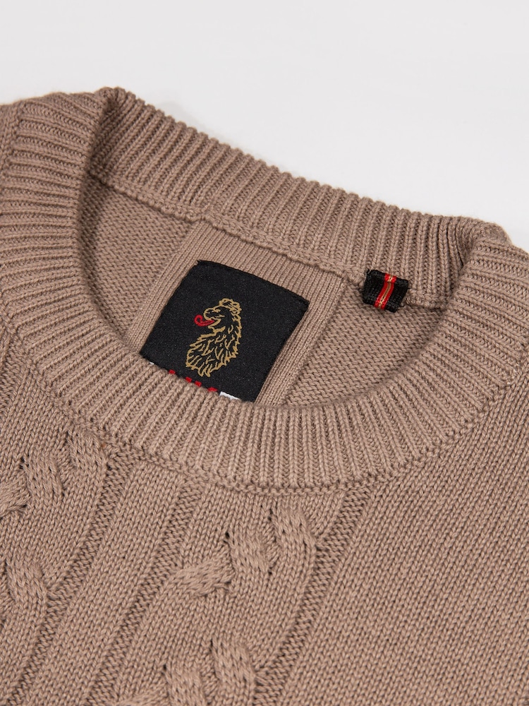 Luke 1977 Mitcham Cable Knitted Brown Jumper Hardnut - Image 6 of 6