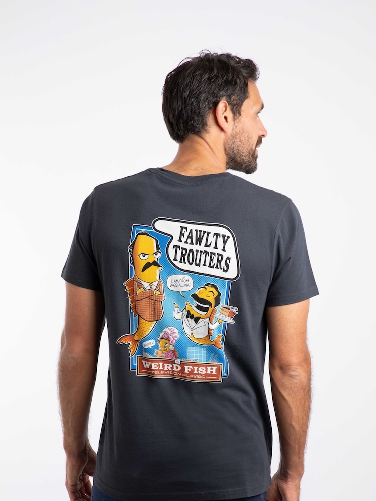 Weird Fish Blue Fawlty Trouters Back Print Artist T-Shirt - Image 1 of 6 Weird Fish Blue Fawlty Trouters Back Print Artist T-Shirt - Image 1 of 6