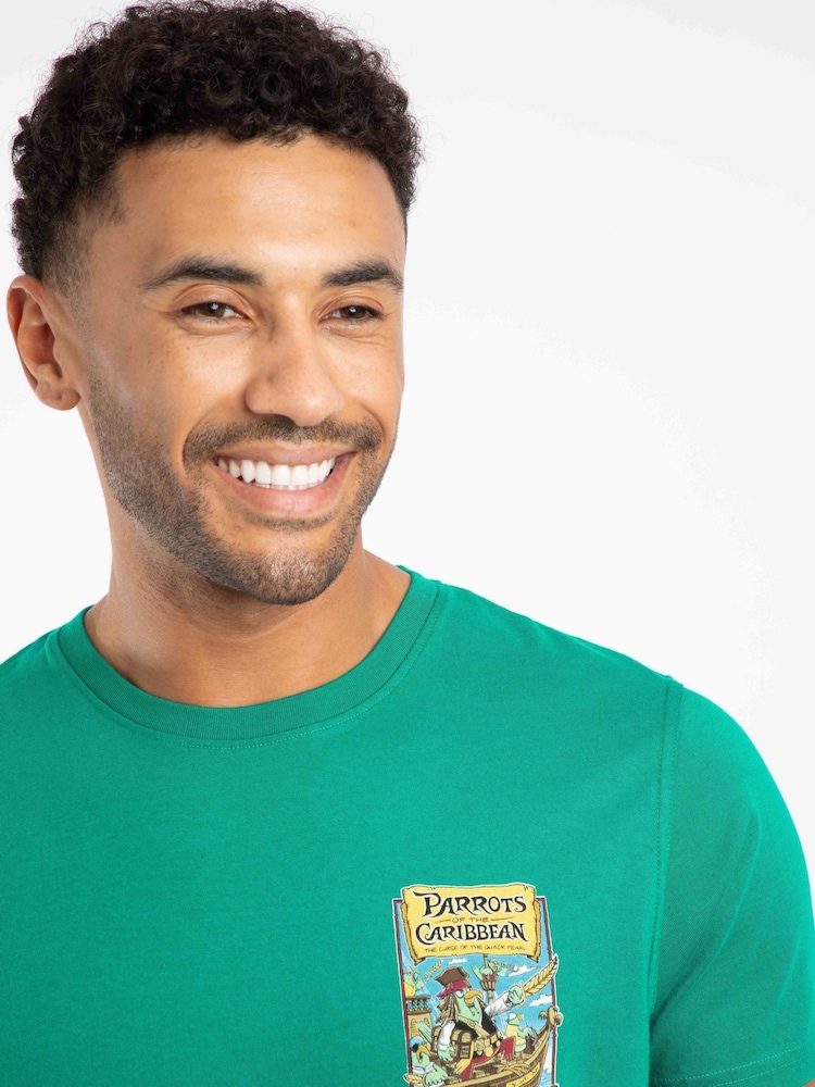 Weird Fish Green Parrots Of The Caribbean Back Print Artist T-Shirt - Image 2 of 6