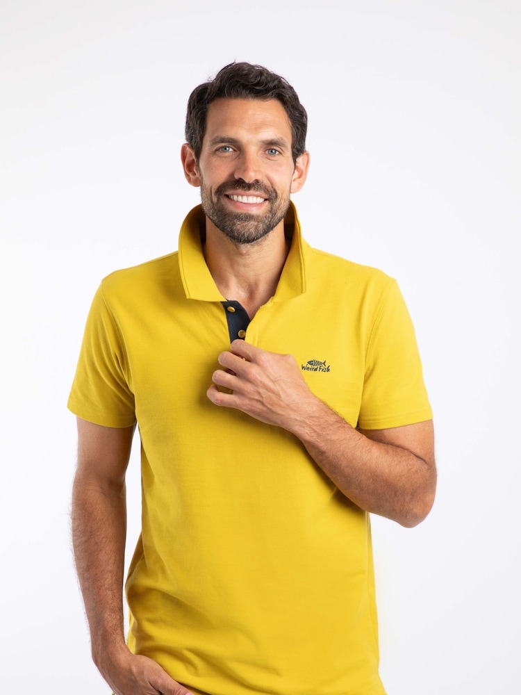 Weird Fish Green Dark Miles Pique Polo Shirt - Image 1 of 6 Weird Fish Green Dark Miles Pique Polo Shirt - Image 1 of 6