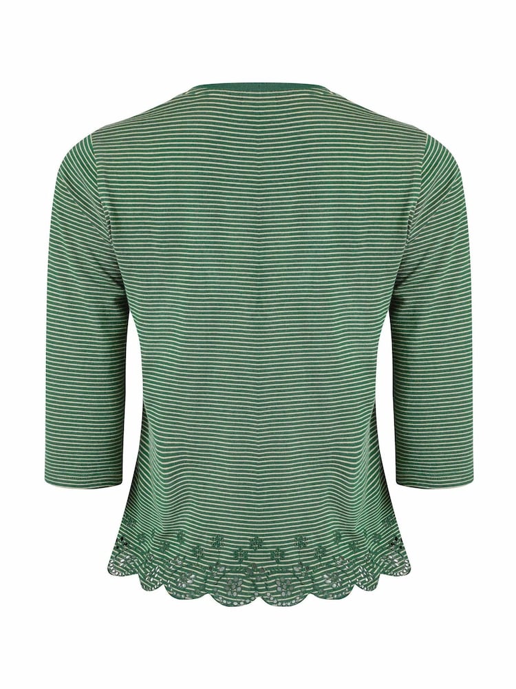 Weird Fish Green Raven Striped Emdroidered Hem Top - Image 7 of 7 Weird Fish Green Raven Striped Emdroidered Hem Top - Image 7 of 7