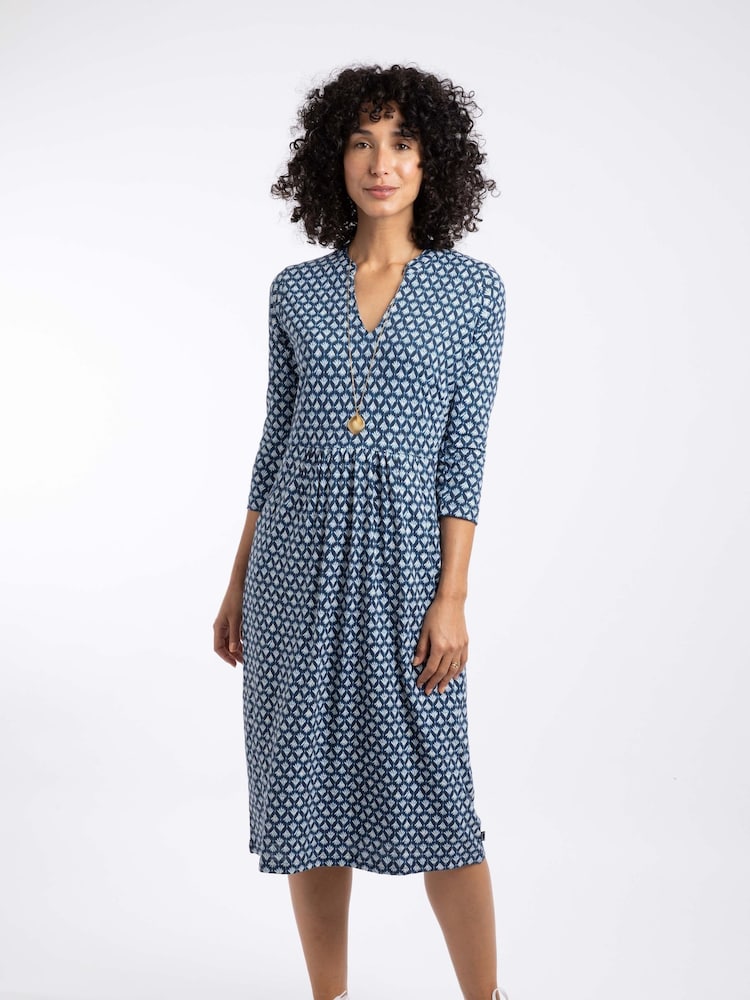 Weird Fish Blue Isolde Printed Jersey Midi Dress - Image 1 of 7 Weird Fish Blue Isolde Printed Jersey Midi Dress - Image 1 of 7