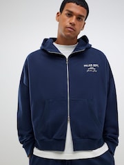 River Island Blue Oversized Palais Dept Zip Through Hoodie - Image 1 of 4