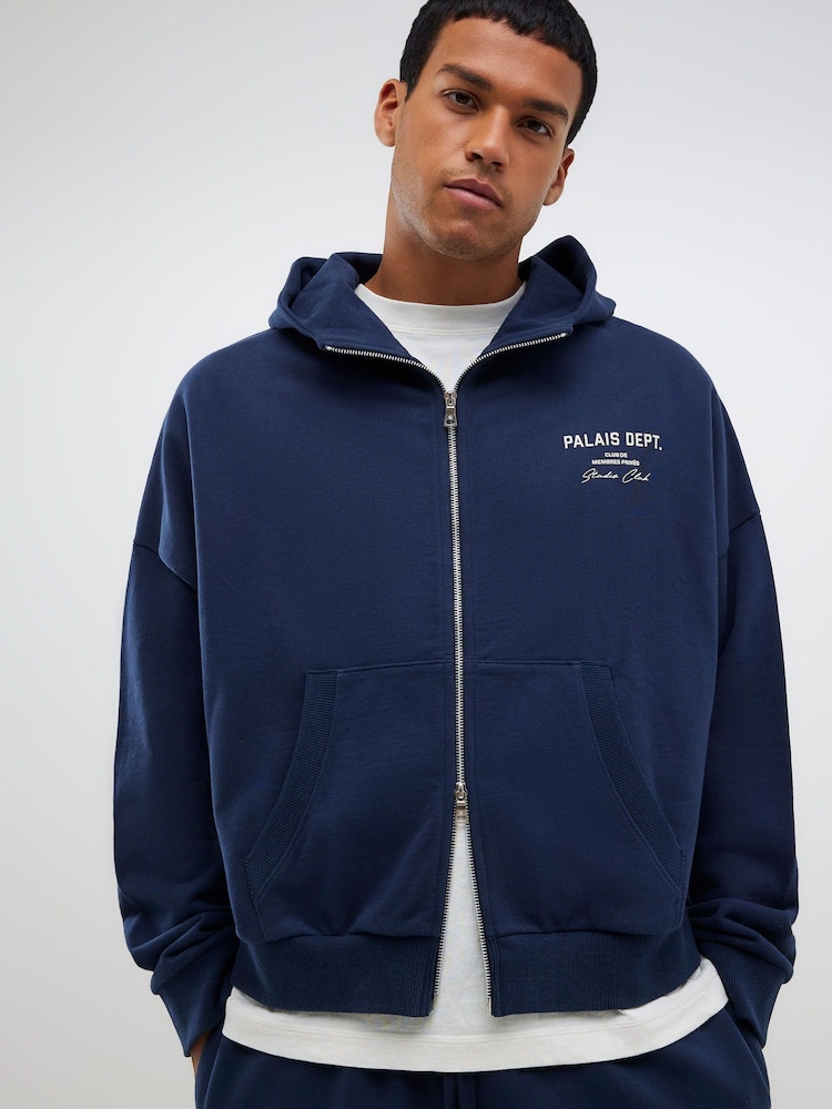 River Island Blue Oversized Palais Dept Zip Through Hoodie - Image 1 of 4