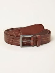 FatFace Chestnut Brown Leather Punch Out Belt - Image 1 of 2