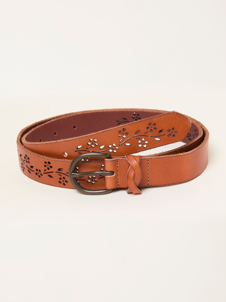 FatFace Tan Brown Floral Cut Out Belt - Image 1 of 2