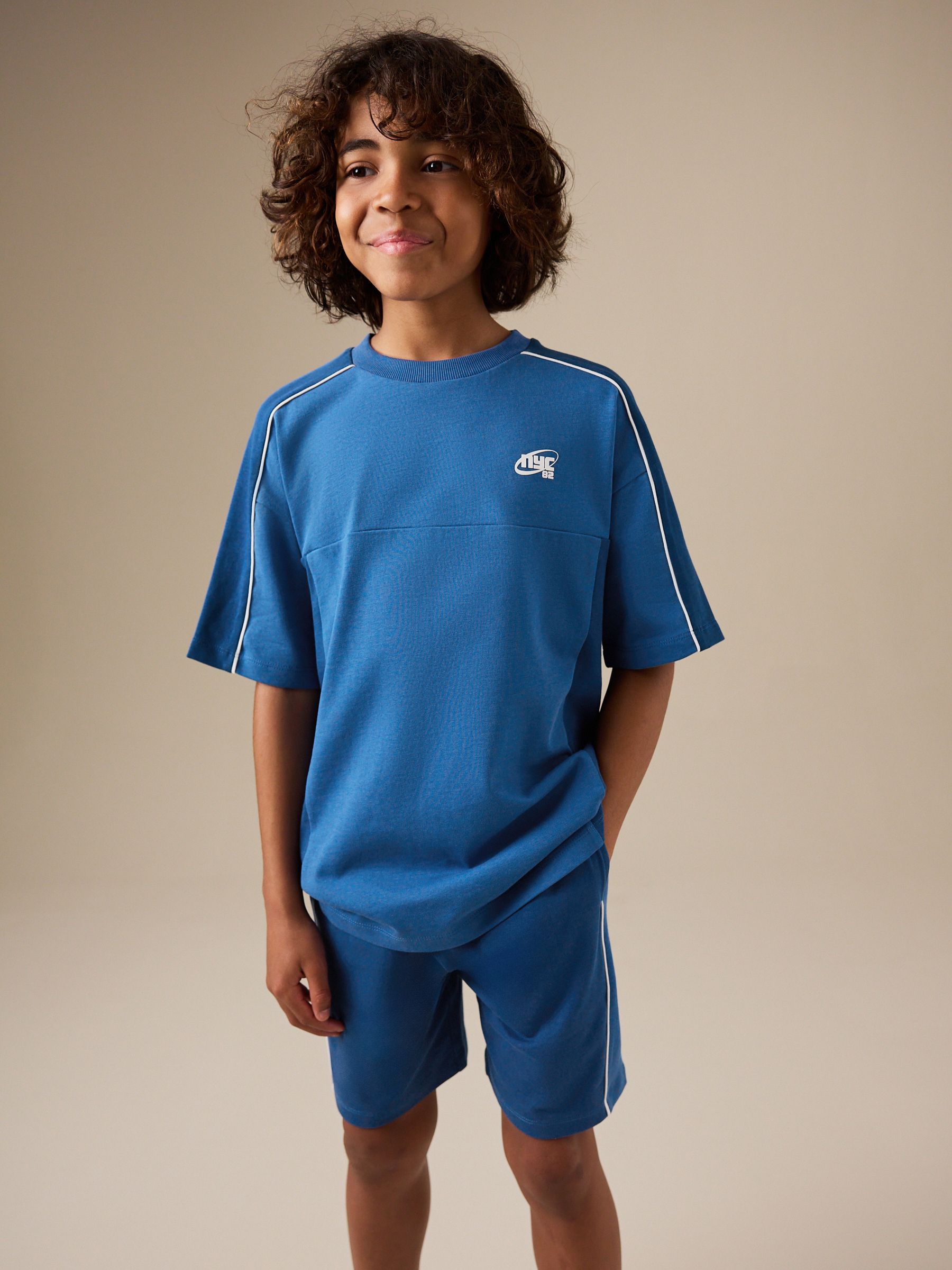 Buy Blue Colourblock Short Sleeve T-Shirt and Shorts Set (3-16yrs