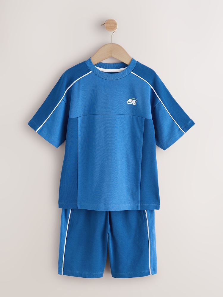 Blue Colourblock Short Sleeve T-Shirt and Shorts Set (3-16yrs) - Image 1 of 5