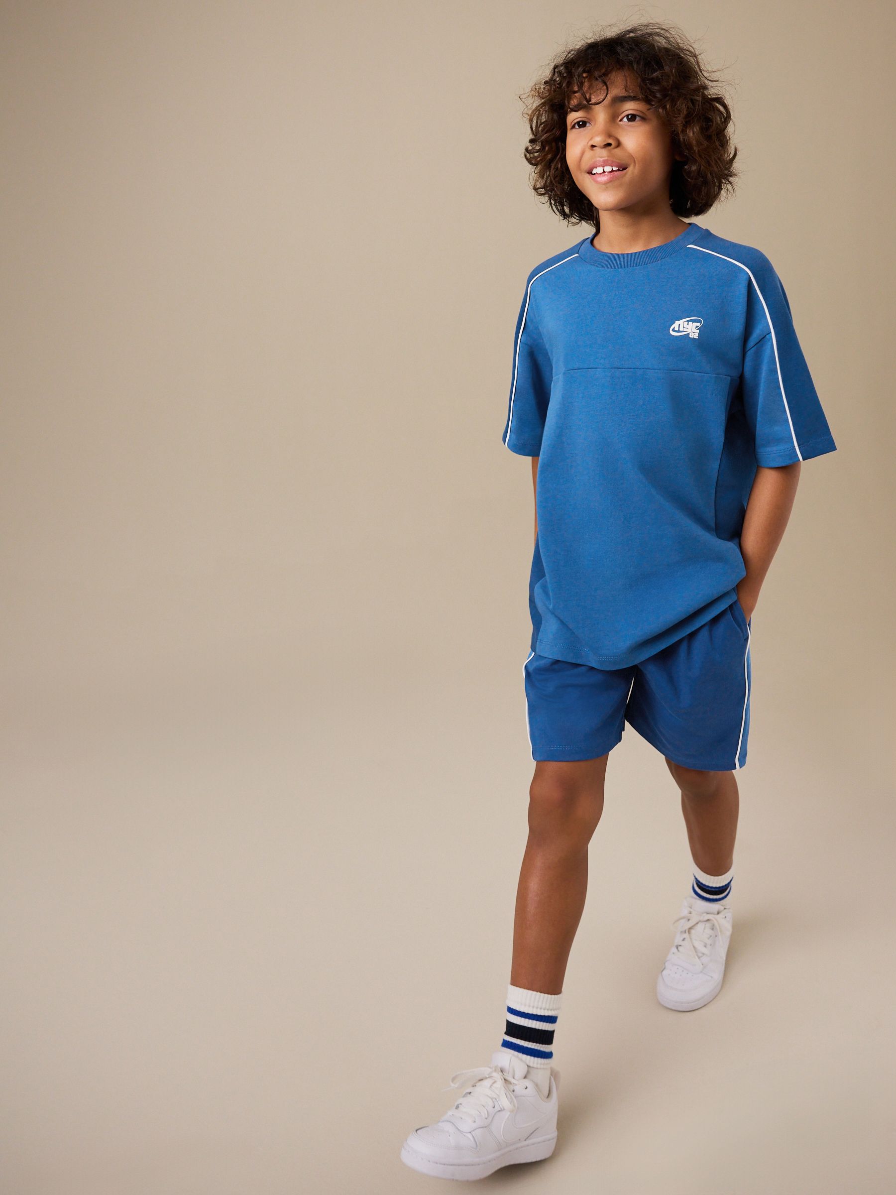 Buy Blue Colourblock Short Sleeve T-Shirt and Shorts Set (3-16yrs