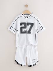 White Varsity T-Shirt and Shorts Set (3-16yrs) - Image 2 of 5
