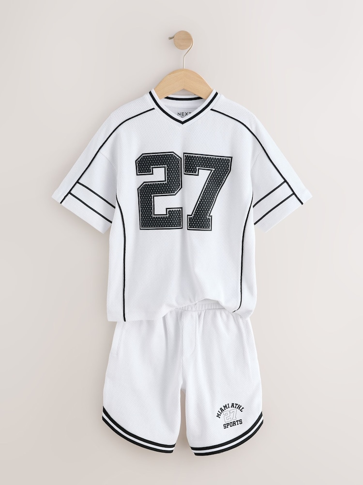 White Varsity T-Shirt and Shorts Set (3-16yrs) - Image 2 of 5 White Varsity T-Shirt and Shorts Set (3-16yrs) - Image 2 of 5