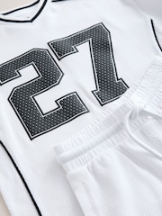 White Varsity T-Shirt and Shorts Set (3-16yrs) - Image 5 of 5