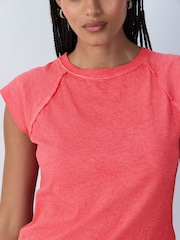 Red Raw Seam Detail Short Capped Sleeve T-Shirt - Image 4 of 7