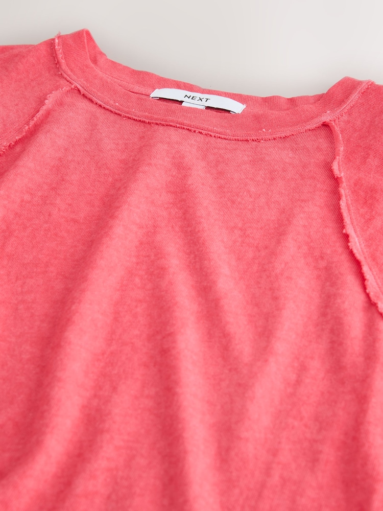 Red Raw Seam Detail Short Capped Sleeve T-Shirt - Image 7 of 7 Red Raw Seam Detail Short Capped Sleeve T-Shirt - Image 7 of 7
