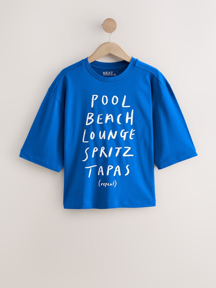 Blue Graphic Slogan Short Sleeve Crew Neck T-Shirt - Image 1 of 3
