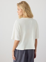 Ecru Graphic Embroidered Vegetable Tassel Short Sleeve T-Shirt - Image 3 of 8