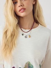 Ecru Graphic Embroidered Vegetable Tassel Short Sleeve T-Shirt - Image 5 of 8