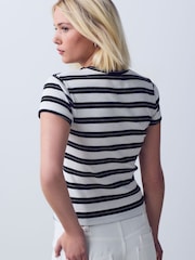 Black/White Stripe Ribbed Crew Neck Short Sleeve T-Shirt - Image 4 of 8