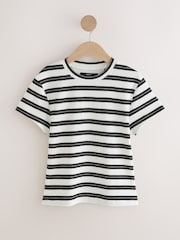 Black/White Stripe Ribbed Crew Neck Short Sleeve T-Shirt - Image 6 of 8