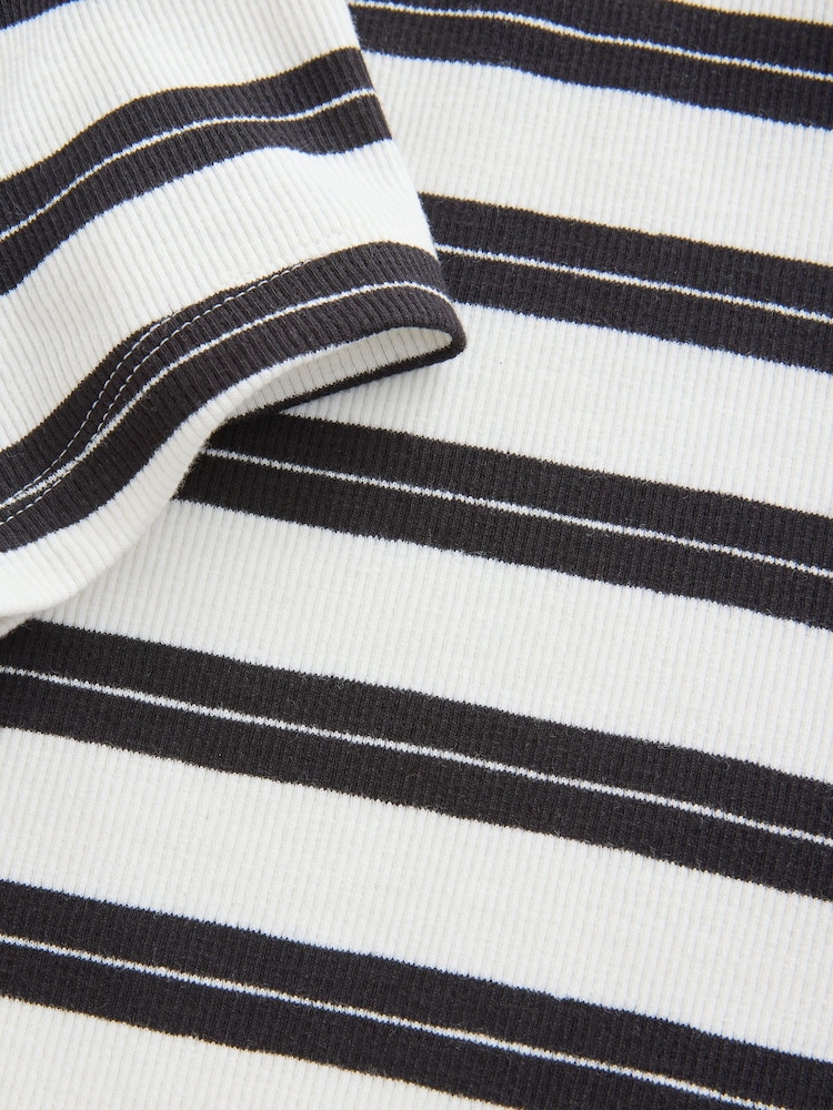Black/White Stripe Ribbed Crew Neck Short Sleeve T-Shirt - Image 8 of 8 Black/White Stripe Ribbed Crew Neck Short Sleeve T-Shirt - Image 8 of 8