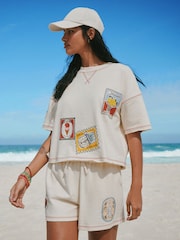 Ecru Summer Badge Graphic Boxy Crew Neck T-Shirt - Image 2 of 8