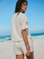 Ecru Summer Badge Graphic Boxy Crew Neck T-Shirt - Image 4 of 8