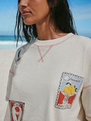 Ecru Summer Badge Graphic Boxy Crew Neck T-Shirt - Image 5 of 8