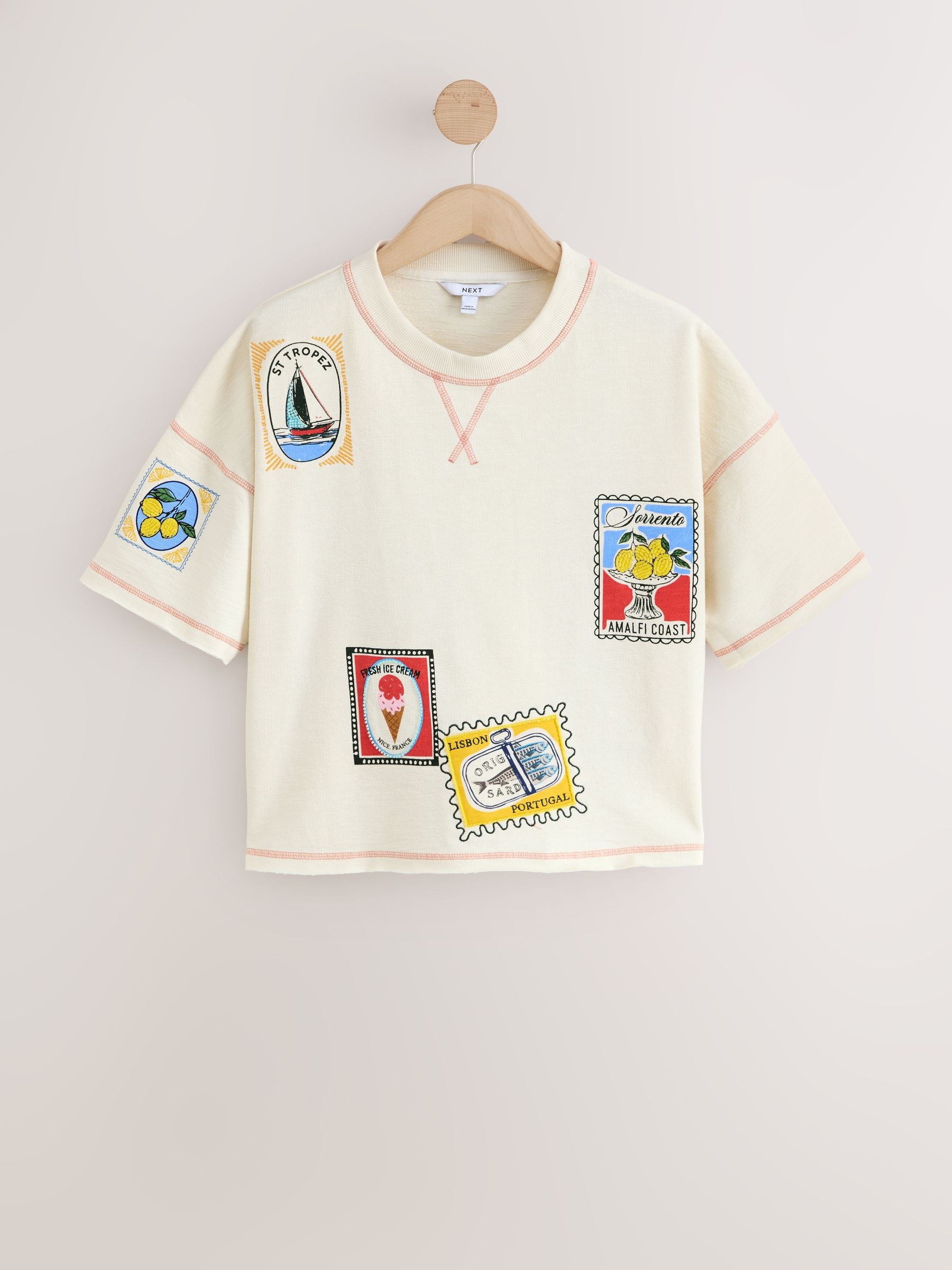 トップス Embroidery Patchwork Shirts ECRU F Buy Ecru Summer Badge Graphic Boxy Crew Neck T-Shirt from Next USA